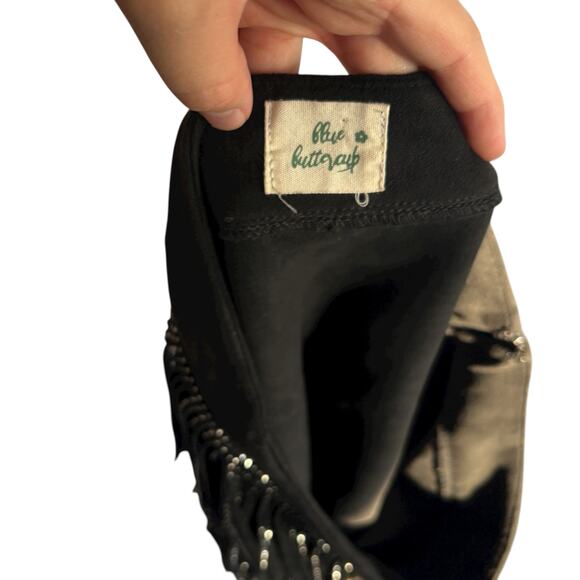 Black Fringe Studded Skirt Medium Western Boho Festival Rodeo Dance Zipper - Picture 6 of 8